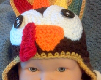 Turkey hat, crochet pattern, Thanksgiving prop, all sizes.