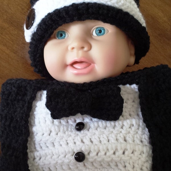 Tuxedo Hat and Cocoon Crochet Pattern, 0 to 3 mon