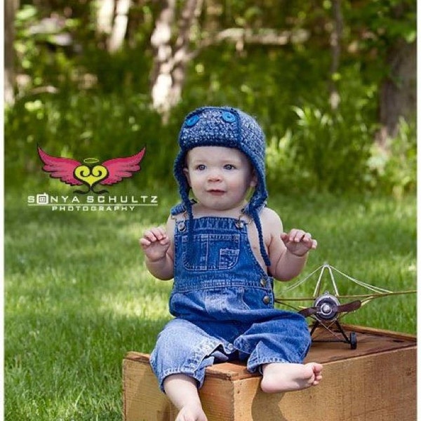 Aviator Hat crochet Pattern, photo prop, Newborn to Adult