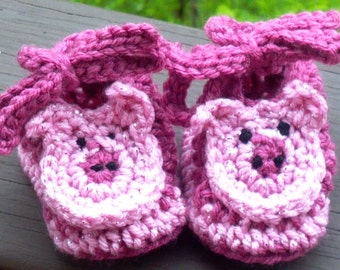 Piggy Pink Sparkle Booties Crochet Pattern, Newborn to 12 months