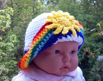 Sunshine and Rainbow hat, all sizes, crochet pattern