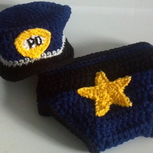 Policeman hat and diaper cover crochet Pattern, Bonus Handcuffs, Newborn only image 3