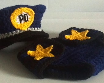 Policeman hat and diaper cover crochet Pattern, Bonus Handcuffs, Newborn only