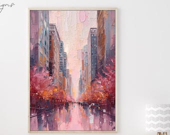Chicago Poster, Pink Cityscape Wall Art Printable Digital Download