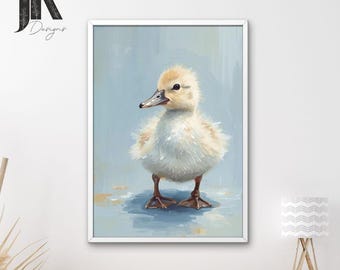 Lámina artística de patito bebé / Decoración de pared para habitación infantil en tonos pastel (Descarga digital)