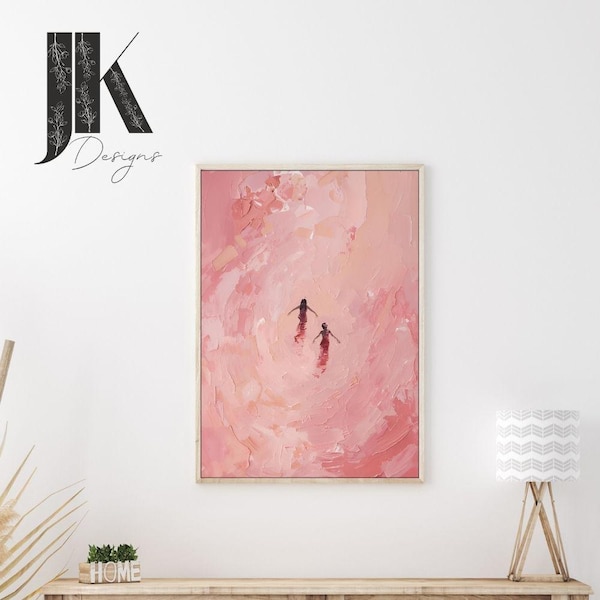 Impresión de arte abstracto "Nadar en rosa" / Decoración femenina moderna / Arte texturizado / Diseño de arte mural moderno