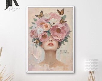 Be Kind To Your Mind Poster, Retro Floral Mental Health Art