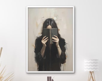 Impresión artística de Mujer leyendo / Póster de la biblioteca de Dark Academia