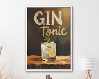 Gin and Tonic Art Print | Textured Cocktail Illustration | Cocktail Bar Wall Decor