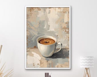 Espresso Cup Art Print | Beige Minimalist Kitchen Decor