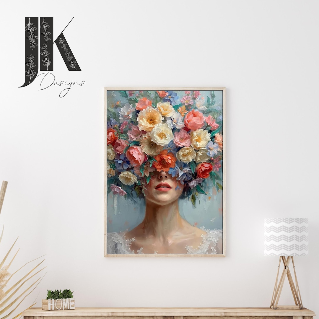 Floral Woman Portrait Poster | Romantic Botanical Art Print - Etsy