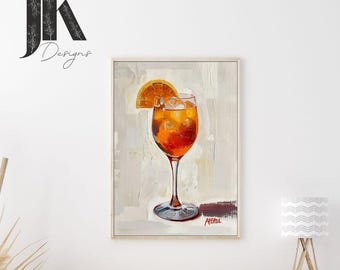 Aperol Spritz minimalistische muurkunstprint | Poster illustratie zomercocktail