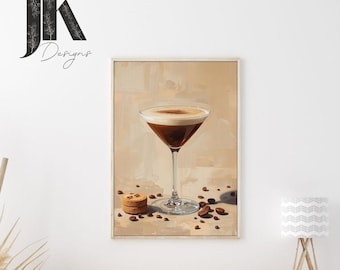 Espresso Martini Art Print | Beige Coffee Cocktail Poster (Digital Download Available)