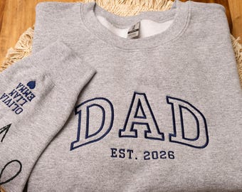 Felpa con ricamo per papà, nomi personalizzati per bambini sulla manica, regalo personalizzato per la festa del papà