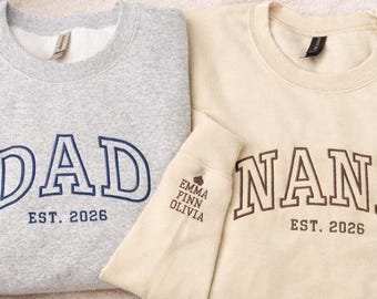 Felpe personalizzate per papà, nonna, nonna e nonno, dal 2026, felpe girocollo personalizzate con ricamo per la famiglia