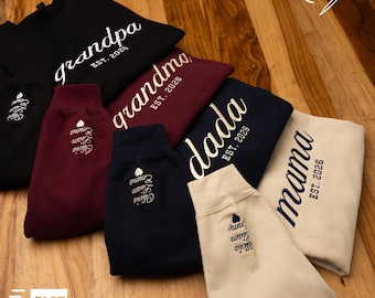 Felpe personalizzate per papà, nonna, nonna e nonno, dal 2026, felpe girocollo personalizzate con ricamo per la famiglia