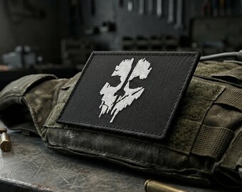 Ghost Skull Tactical Embroidered Patch - Modern Warfare Inspired Iron-on Badge - Black and White Military Morale Patch for Backpacks