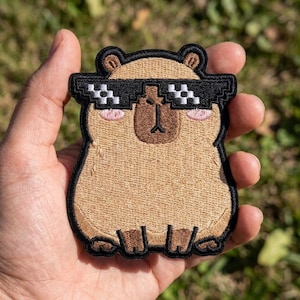 Capybara Meme Patch, Vintage Thug Life Iron On Patch, Retro Pixel Glasses Badge, Cute Funny Animal Jacket Decor, Gift