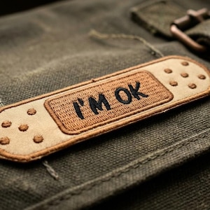 I'm OK Band-aid Embroidered Patch - Funny Bandage Iron-on Badge - Aesthetic Mental Health Statement Patch for Jackets, Bags, Notebooks