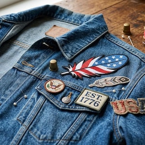 American Flag Feather Embroidered Patch - Patriotic Stars and Stripes Iron-on Badge - Tribal United States Patch for Jackets, Bags, Hats