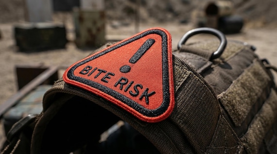 Bite Risk Warning Embroidered Patch - Orange Tactical Caution Iron-on Badge - Working Dog K9 Morale Patch for Service Vests, Harnesses, Bags