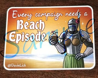 Beach Episode - Knight - D&D Sticker [Human-made art, No A.I.]