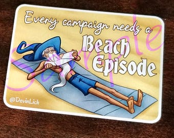 Beach Episode - Wizard - D&D Sticker [Human-made art, No A.I.]