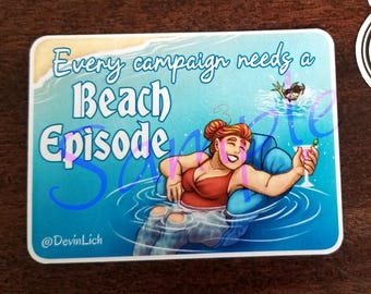 Beach Episode - Swimming - D&D Sticker [Human-made art, No A.I.]