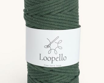 Sznurek bawełniany Loopello w kolorze butelkowej zieleni, 5 mm, 100 metrów - pleciony sznurek bawełniany