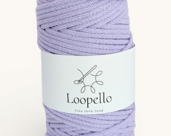 Sznurek bawełniany Loopello Lilac 5 mm, 100 metrów - pleciony sznurek bawełniany