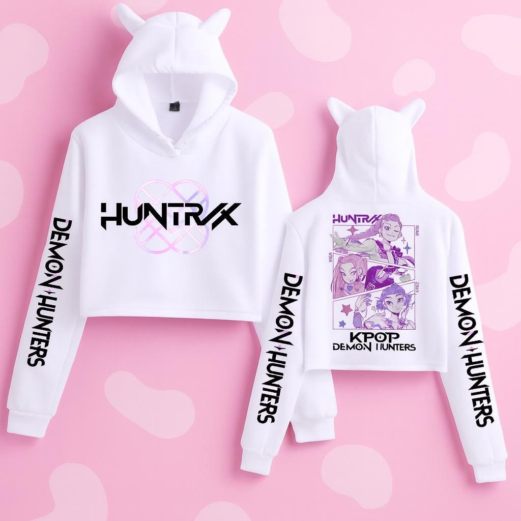 Huntrix Cat Ear Hoodie – K-pop Demon Hunter Crop Top, Anime