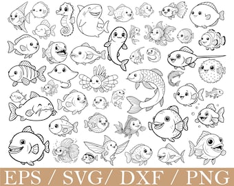 Cute Doodle Fishes Svg, Dxf, Png