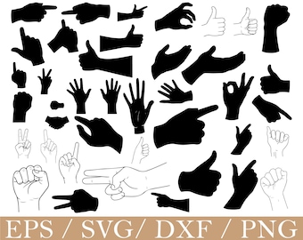 Hand Signs Svg, Diverse Hands Silhouette, Dxf, Png