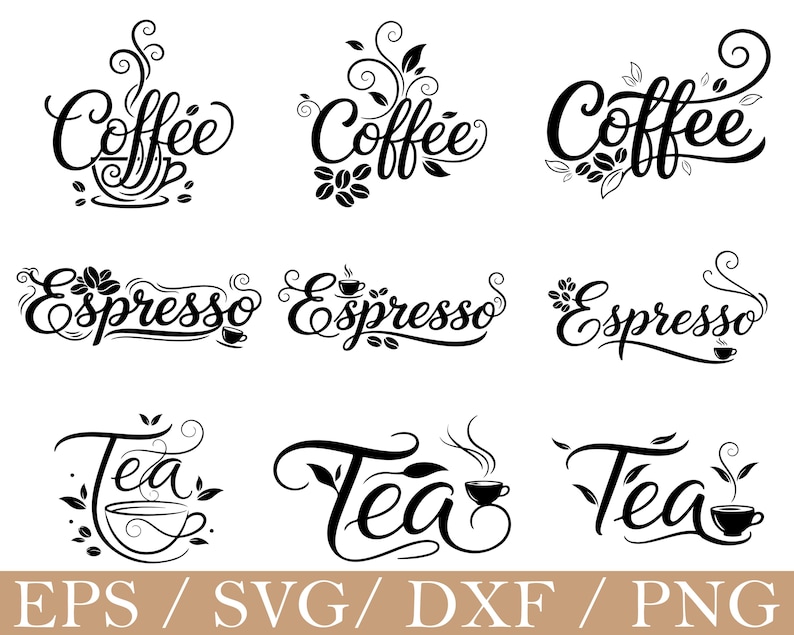 Coffe Typography Svg, Tea Text Silhouette, Dxf, Png - Etsy