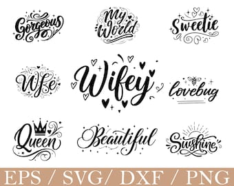 Wife Typography Svg, Wife Quotes Silhouette, Dxf, Png