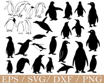 Penguin Svg, Penguin Silhouette, Dxf, Png