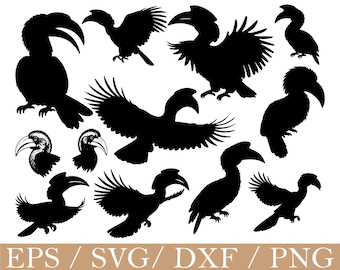 Hornbill Bird Svg, Hornbill Bird Silhouette, Dxf, Png