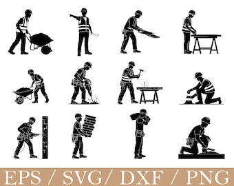 Construction Worker Svg, Worker Silhouette, Dxf, Png