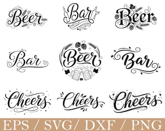 Tipografia de bar em SVG, Silhueta de texto de cerveja, DXF, PNG