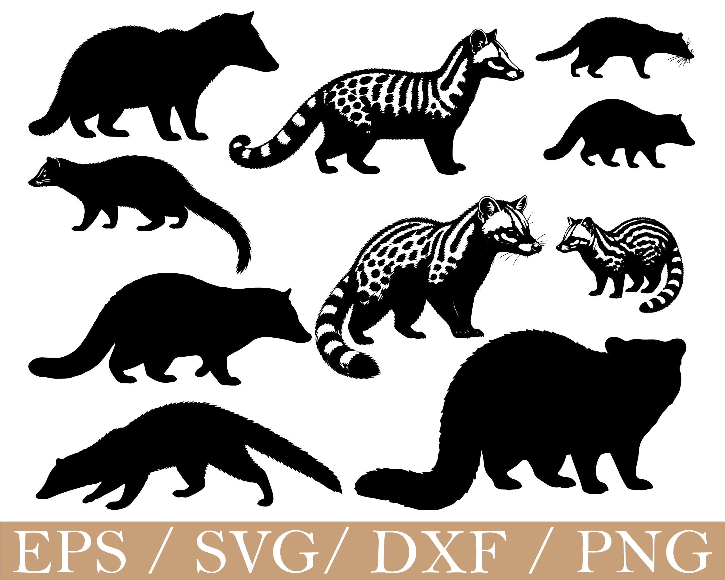 Svg de chat civette, silhouette de chat civette, Dxf, Png