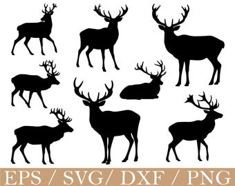 Red Deer Svg, Deer Silhouette, Dxf, Png