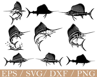 Sailfish Silhouette, Svg, Dxf, Png