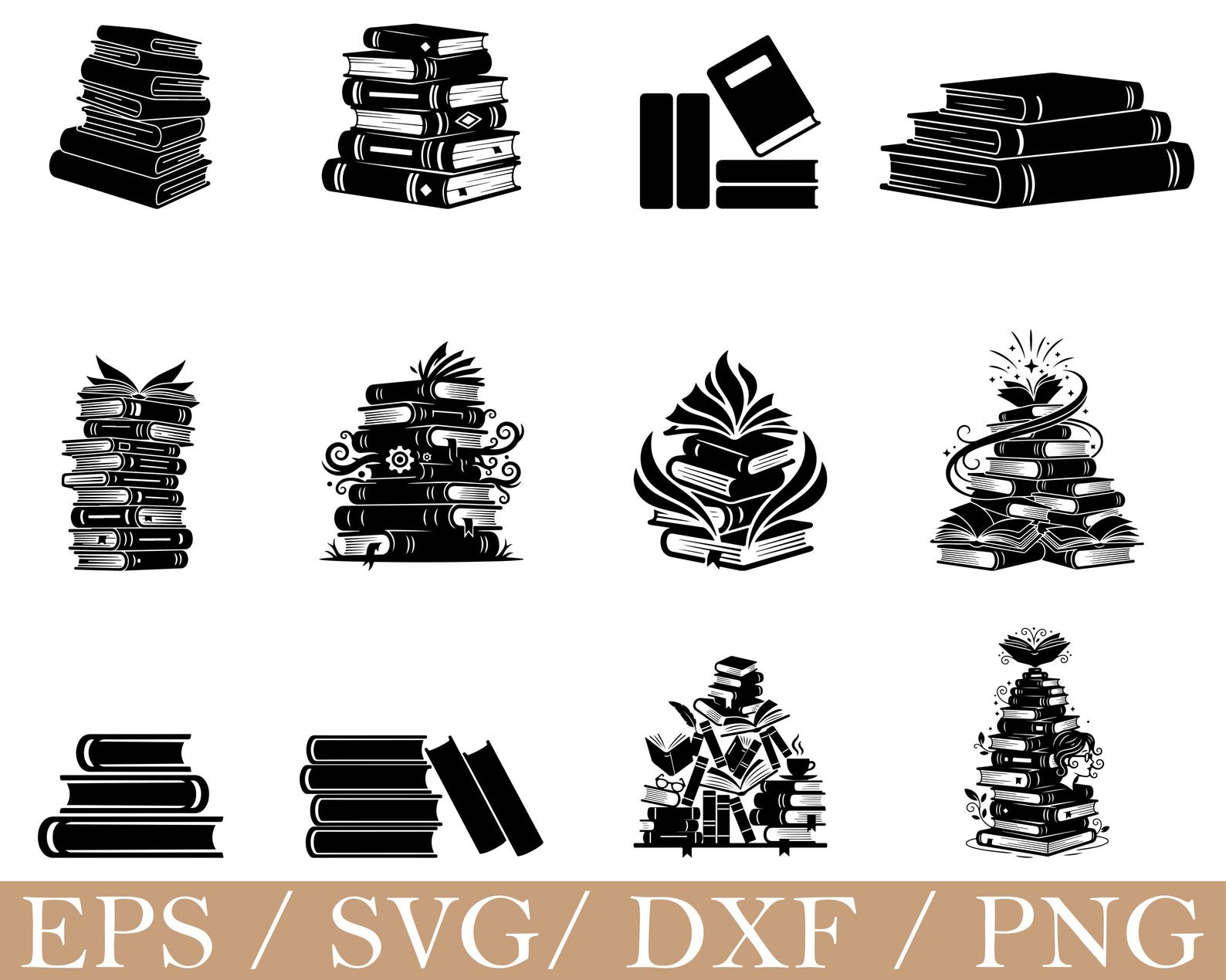 Book Stack Svg, Book Stack Silhouette, Dxf, Png - Etsy