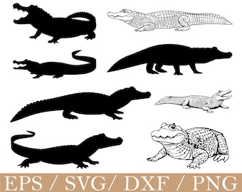 Caiman Crocodile Svg, Crocodile Silhouette, Dxf, Png