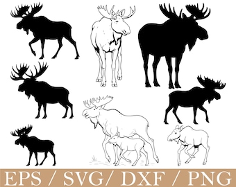 Moose Svg, Moose Silhouette, Dxf, Png