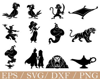 Aladin Svg, Bundle Silhouette Aladin, Dxf, Png