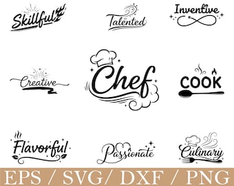 Chef Typography Svg, Chef Text Silhouette, Dxf, Png