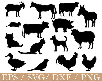 Animaux domestiques Svg, Silhouette d'animaux de la ferme, Dxf, Png