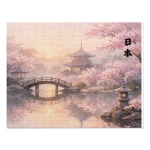 Cherry Blossom Japanese Scene Jigsaw Puzzle with Tin