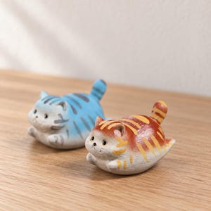 White Jade Duanni Clay Tabby Cat Tea Pet, Orange or Blue